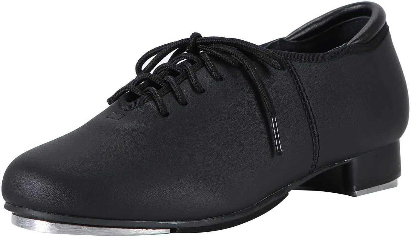 Linodes black PU leather lace-up tap dance shoes for women and men with professional sole design — view 1