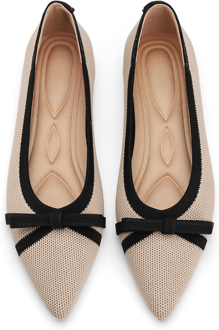 Oexuios black pointed toe knit foldable ballet flat shown from the side, featuring a minimalist design and flexible construction for casual office wear โ view 1