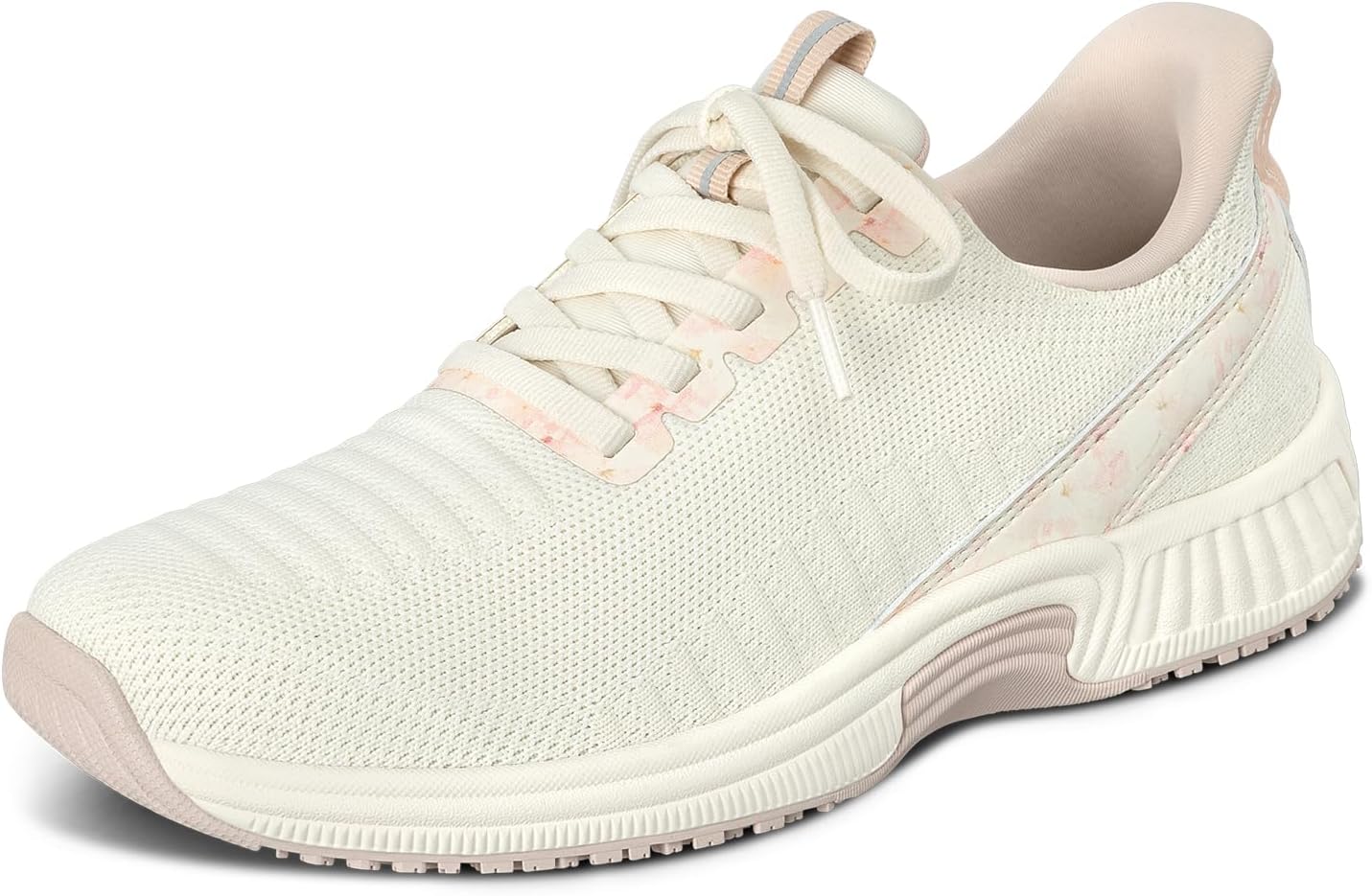 Neutral slip-on sneaker with hands-free design and water-repellent material, shown from the side on a white background โ front