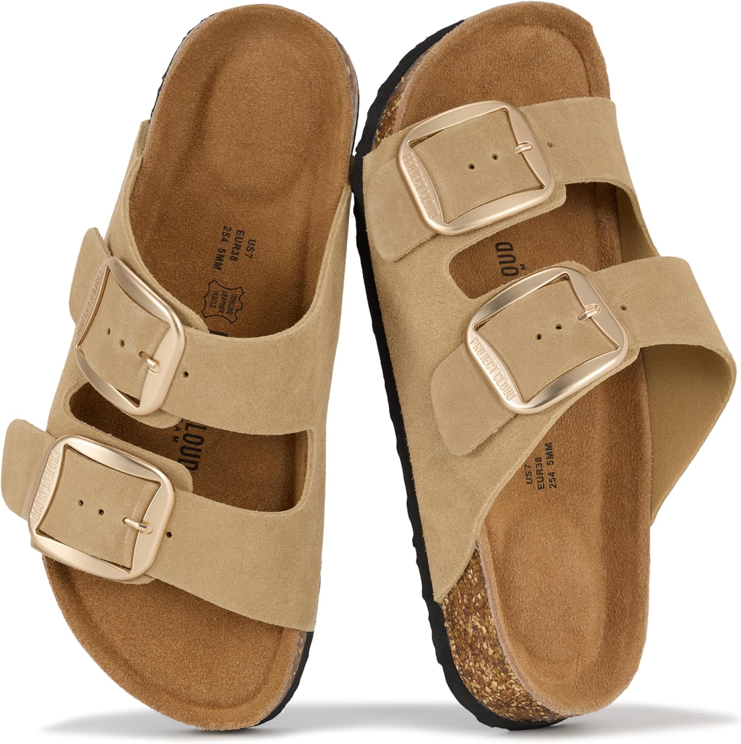 Project Cloud Santorini genuine leather flat sandal for women with memory foam footbed, displayed on white background โ view 1
