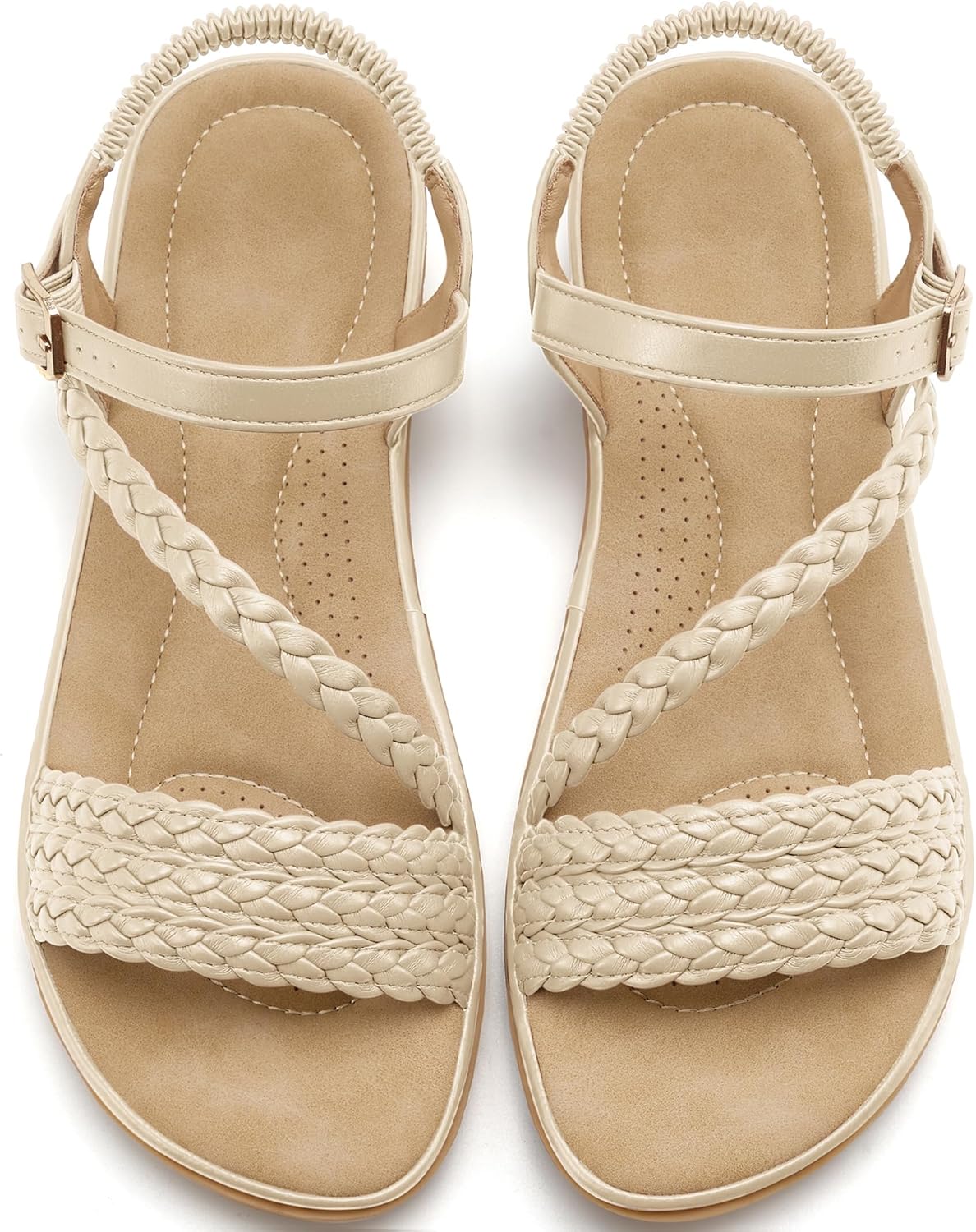 Aomigoct women's strappy sandal in neutral beige with padded footbed and adjustable straps, displayed on white background โ view 1