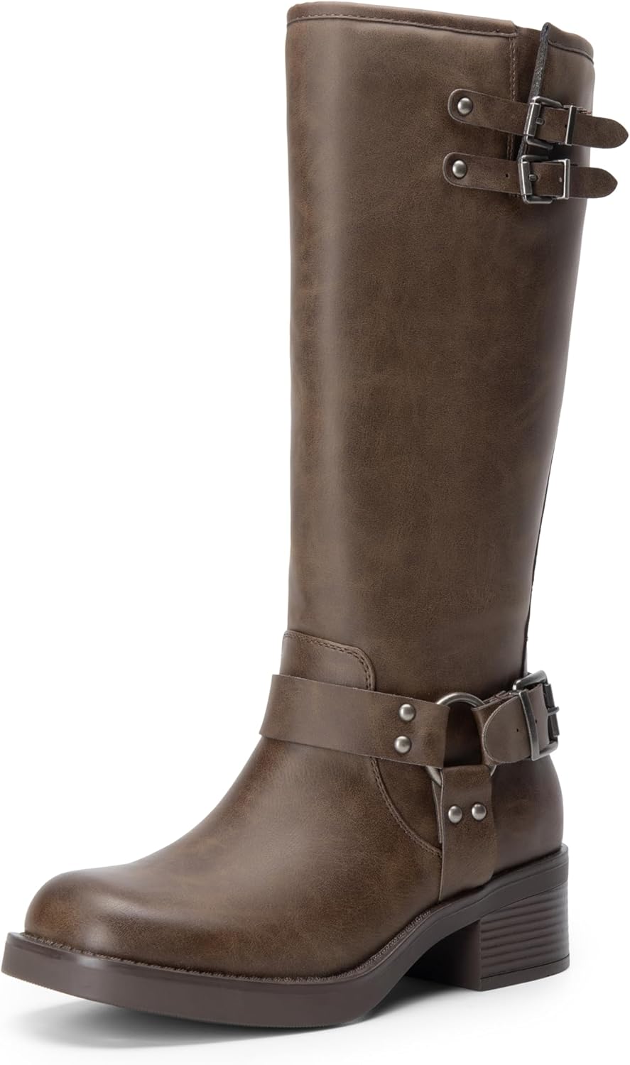 DREAM PAIRS women's black combat boots with lace-up front, adjustable side buckles, chunky low heel, and side zipper closure for easy on and off — view 1
