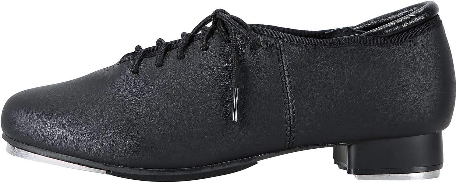Linodes black PU leather lace-up tap dance shoes for women and men with professional sole design — view 2