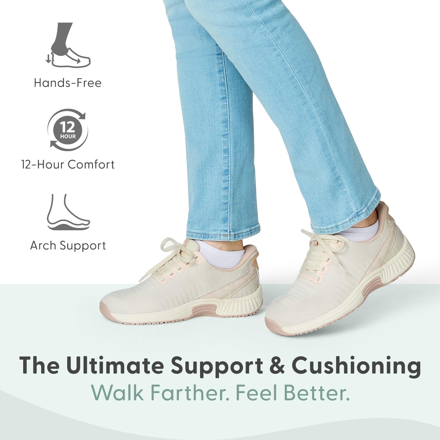 Neutral slip-on sneaker with hands-free design and water-repellent material, shown from the side on a white background โ side