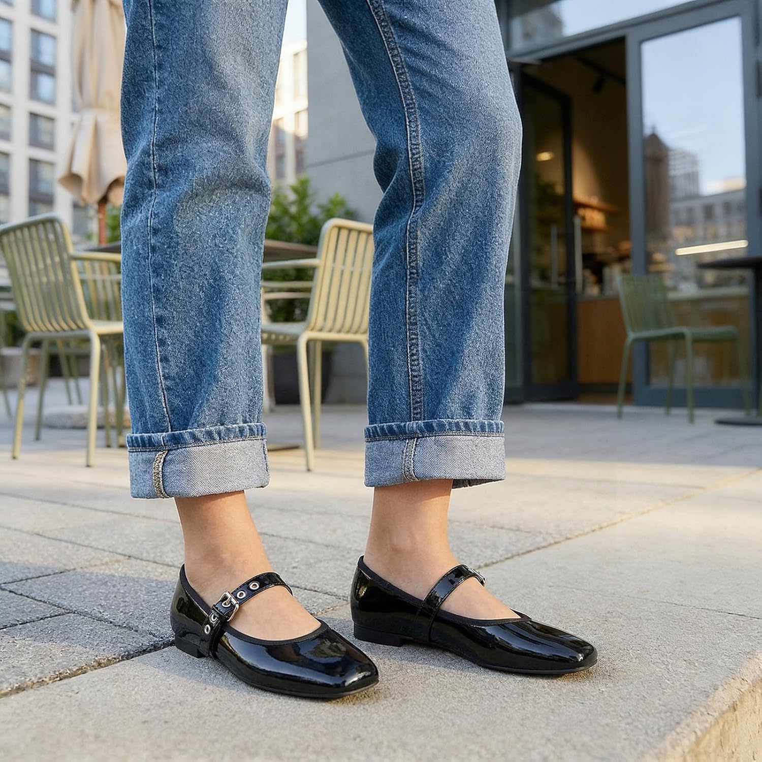 Rihero mesh ballet flats featuring a square toe Mary Jane design in neutral beige, showcasing breathable mesh upper and comfortable casual silhouette โ view 2