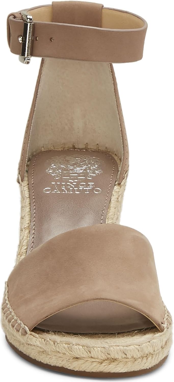Vince Camuto Leera espadrille wedge sandal in natural linen with woven jute sole, displayed on white background โ view 2