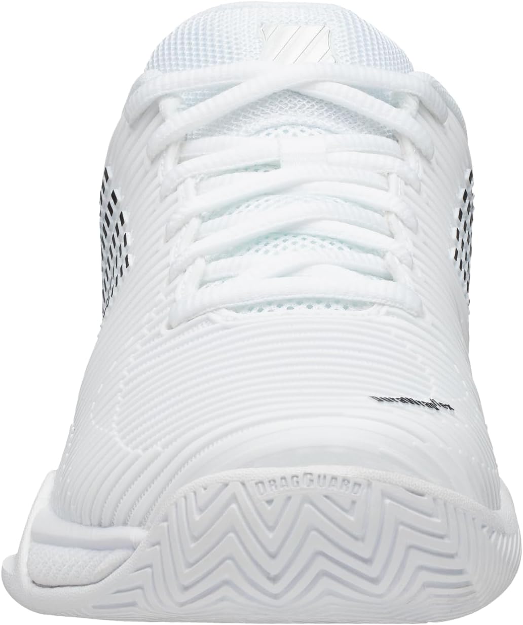 K-Swiss Women's Hypercourt Express 2 tennis shoe in white and teal colorway, designed for court performance and athletic agility โ view 3