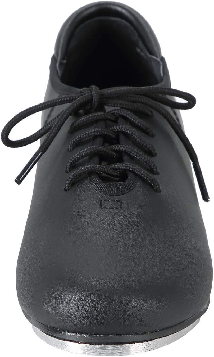 Linodes black PU leather lace-up tap dance shoes for women and men with professional sole design — view 3