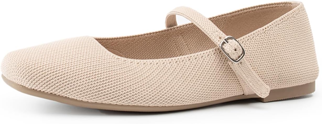 Soesyi knit flats in black with square toe design, ankle strap, and Mary Jane style silhouette on white background — view 3