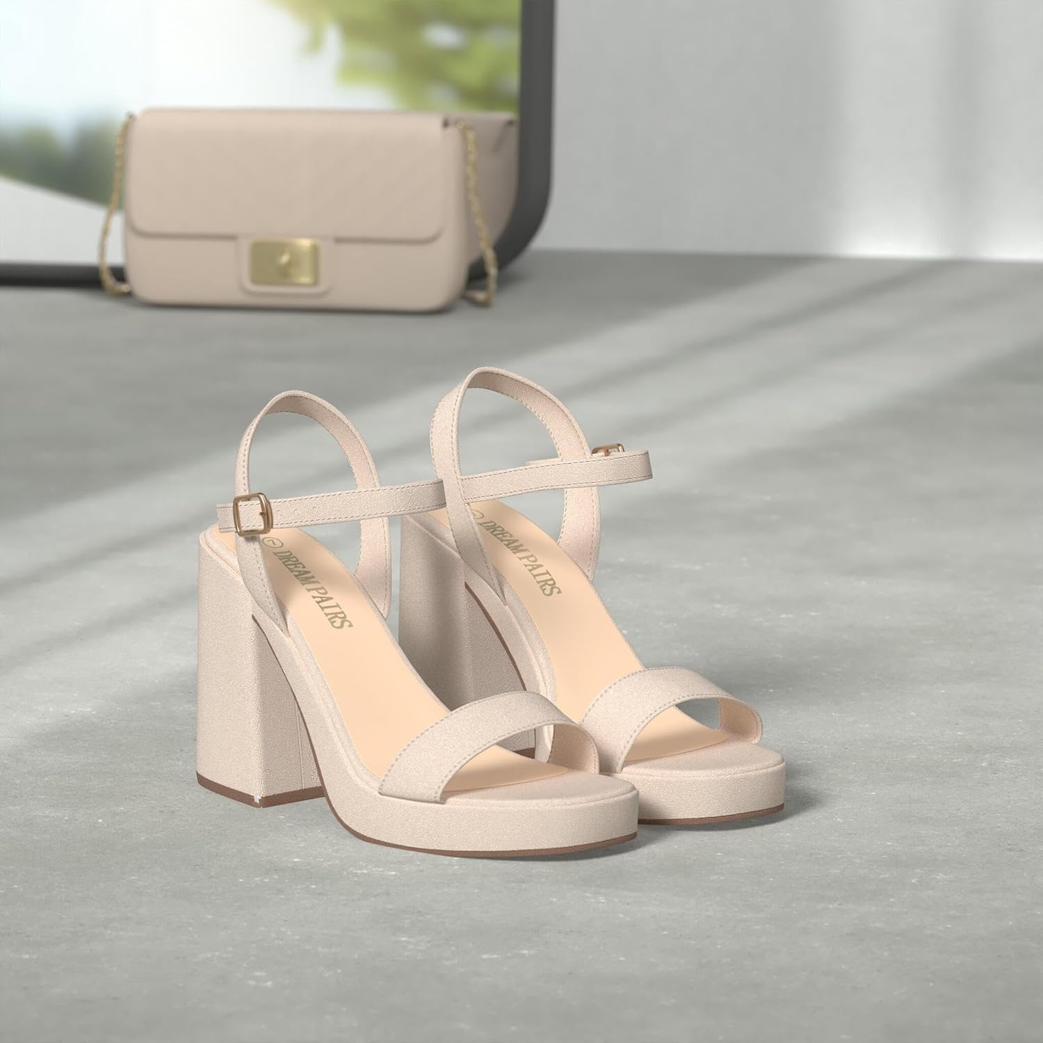 DREAM PAIRS black block heel platform sandals with ankle strap and open toe design, styled for wedding and evening wear โ view 3