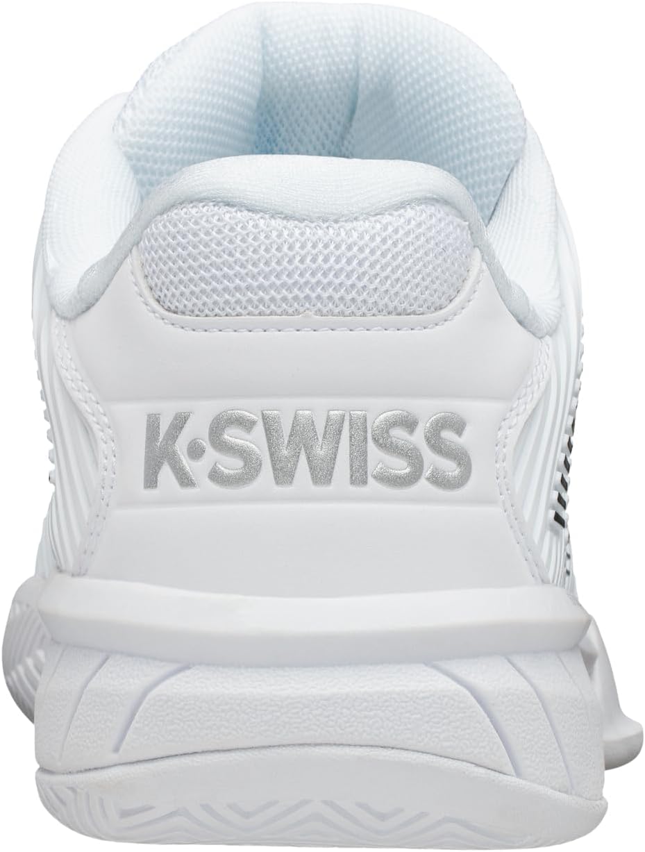 K-Swiss Women's Hypercourt Express 2 tennis shoe in white and teal colorway, designed for court performance and athletic agility โ view 4