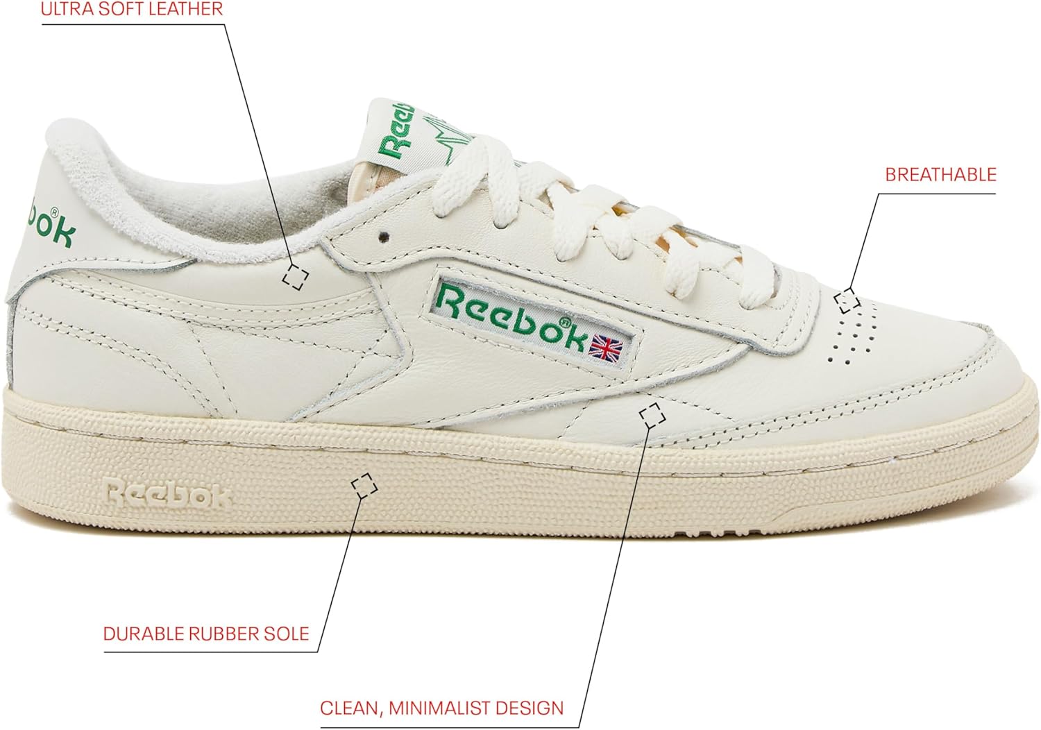 Reebok men's classic leather sneaker in white and navy, featuring the iconic side stripe and cushioned sole for all-day comfort โ view 4