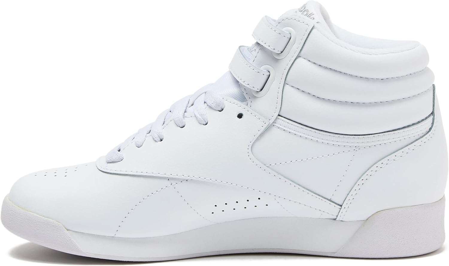 Reebok Women's Freestyle Hi high-top basketball sneaker in white and black colorway, showcasing classic retro silhouette with padded ankle collar and rubber sole โ view 4