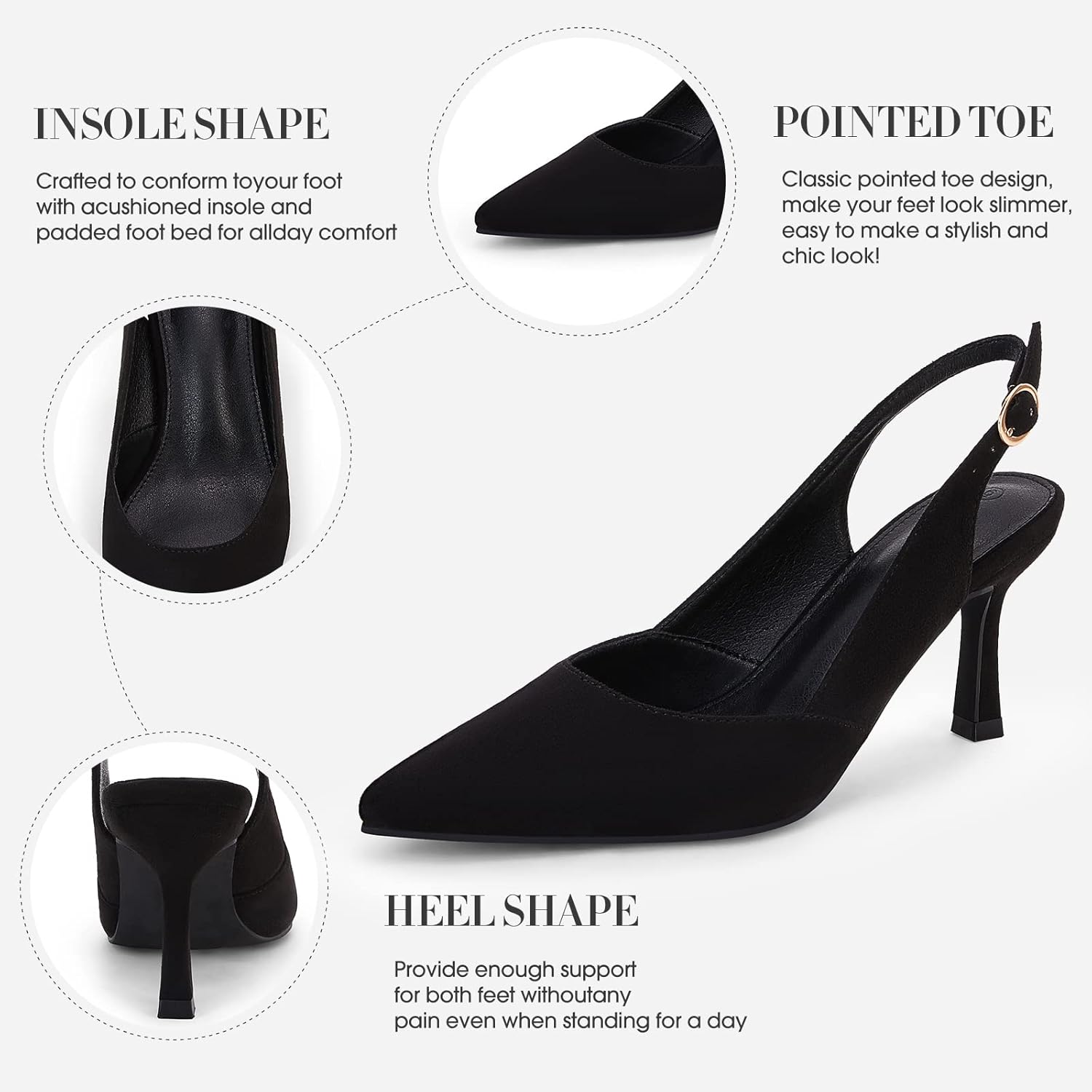 Rilista women's black slingback kitten heel pump with pointed closed toe and backless design, ideal for wedding and party occasions — view 4