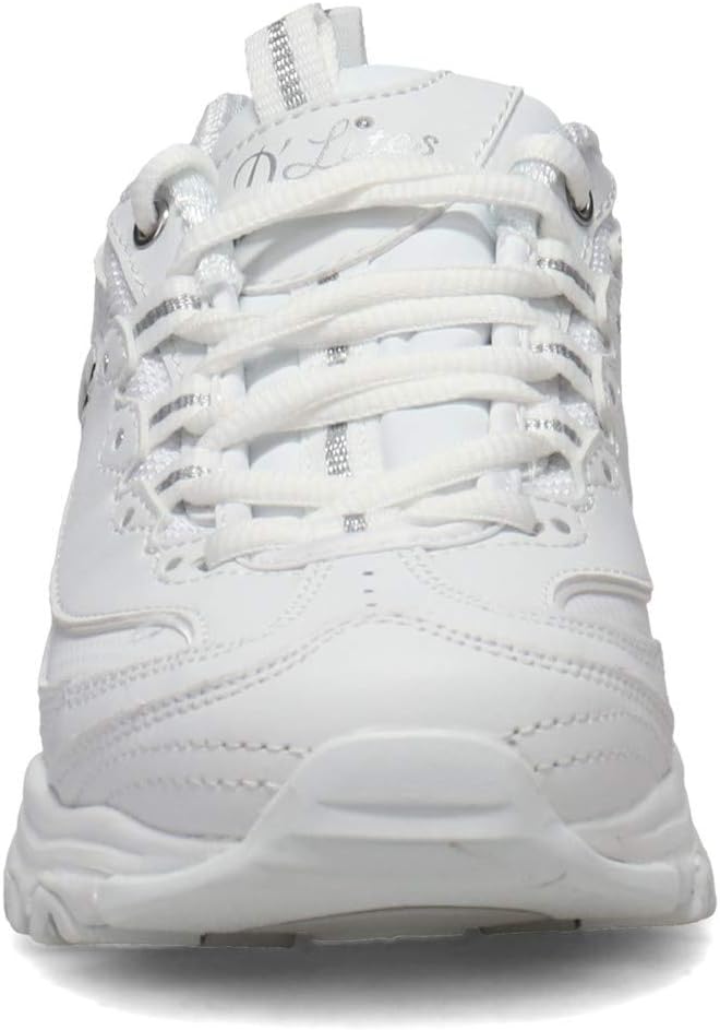 Skechers Women's D'Lites Fresh Start memory foam lace-up sneaker in white, featuring cushioned sole and sporty design for everyday comfort โ view 4
