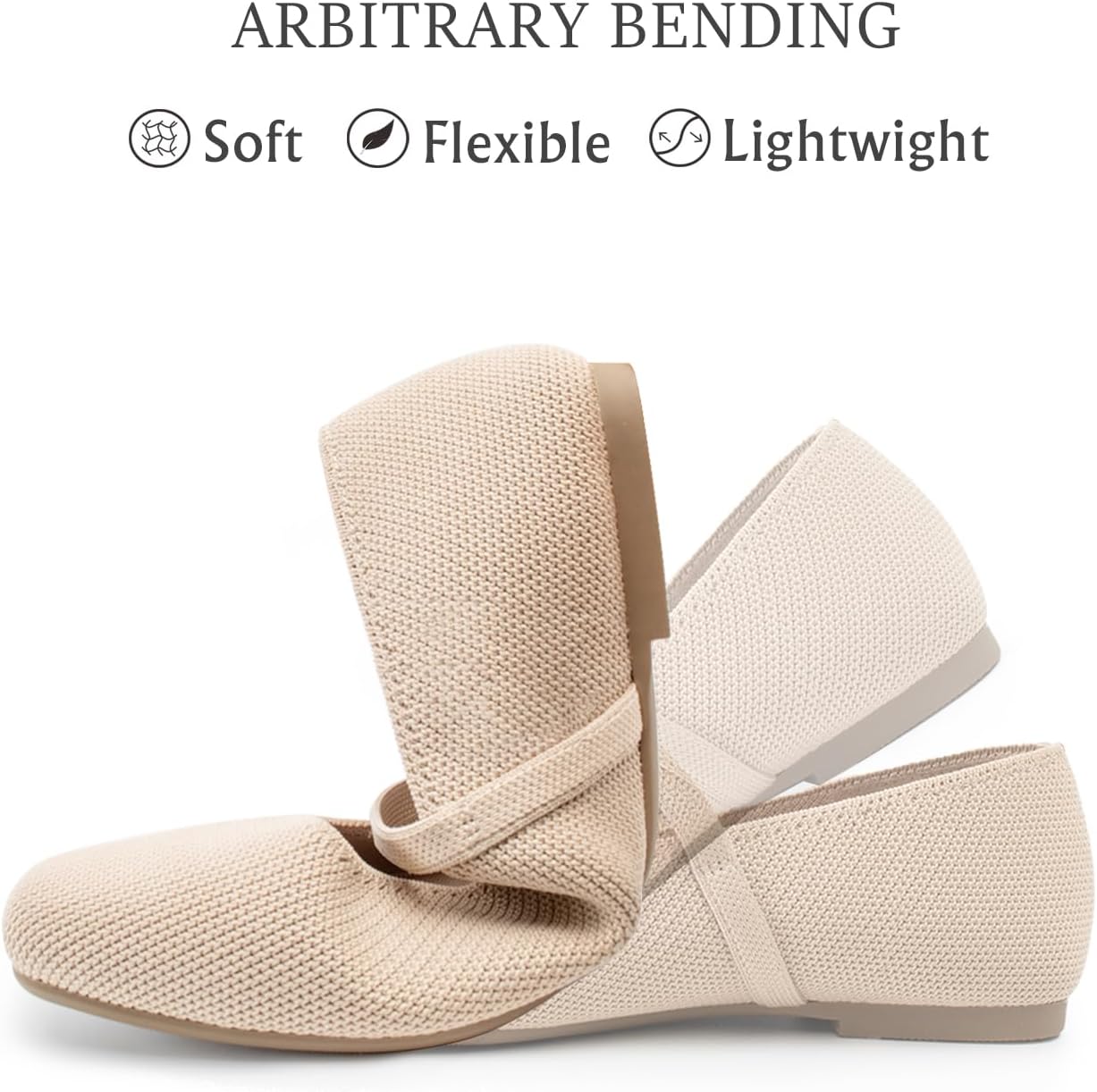 Soesyi knit flats in black with square toe design, ankle strap, and Mary Jane style silhouette on white background — view 4