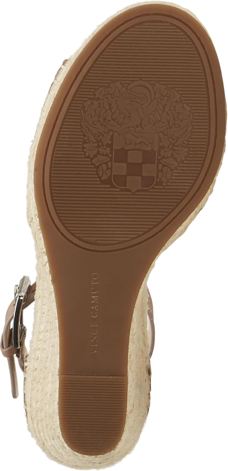 Vince Camuto Leera espadrille wedge sandal in natural linen with woven jute sole, displayed on white background โ view 4