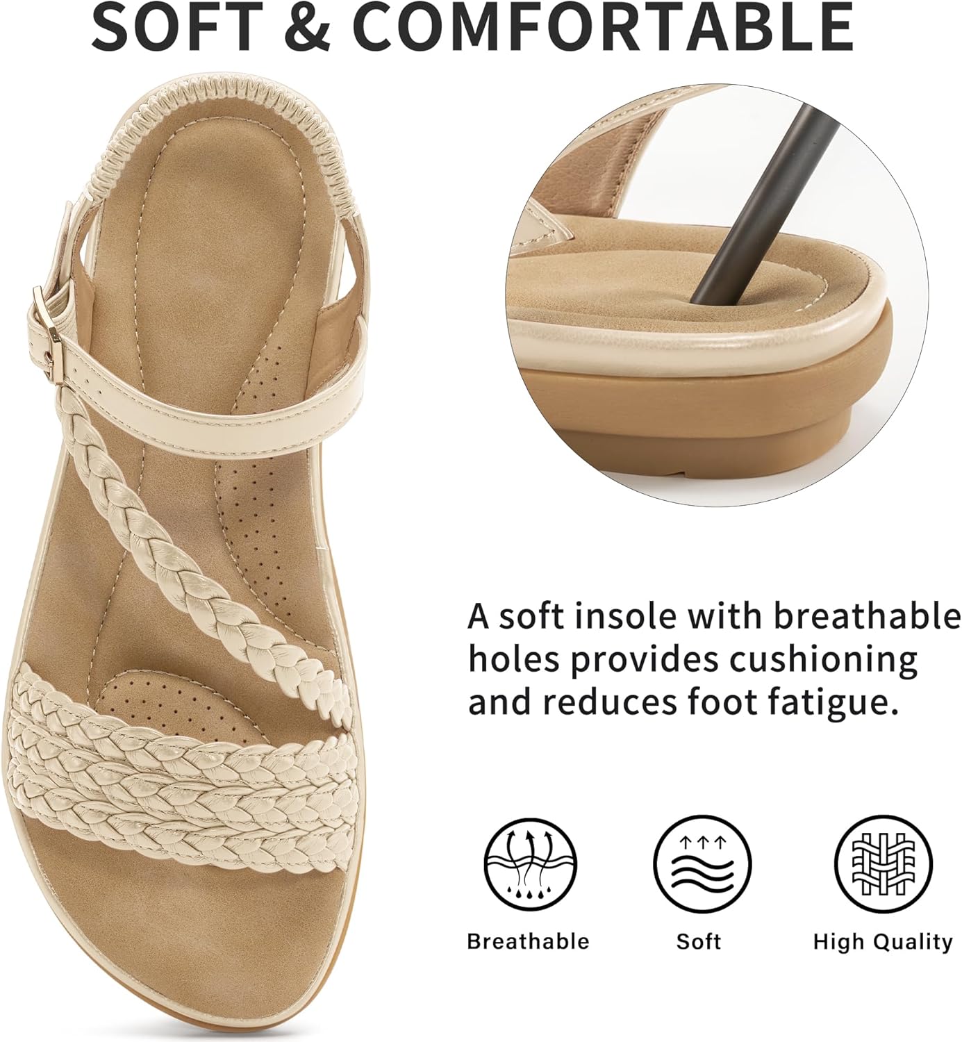 Aomigoct women's strappy sandal in neutral beige with padded footbed and adjustable straps, displayed on white background โ view 4