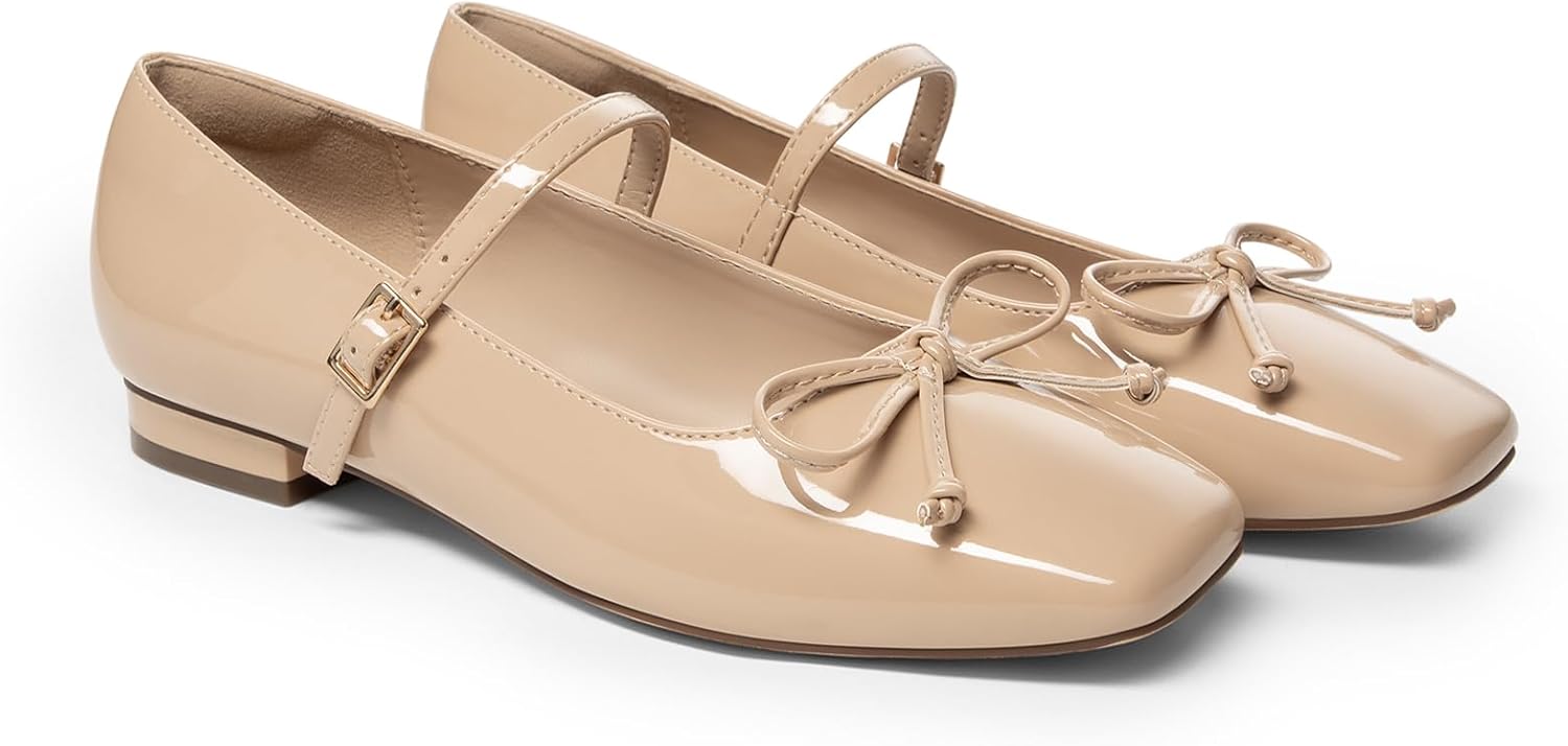 Athlefit Women's Mary Jane flats in black with square toe and buckle strap detail — view 4