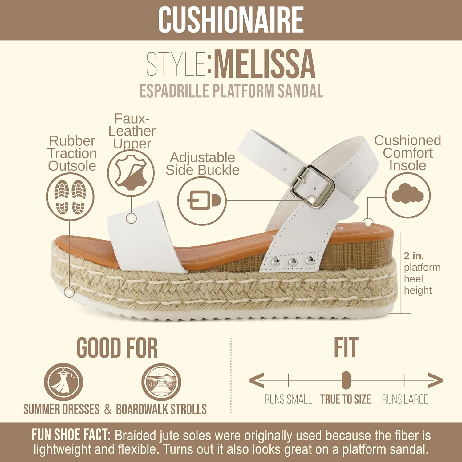 CUSHIONAIRE Melissa Espadrille Platform Sandals in beige with adjustable ankle strap and memory foam insole, displayed on white background — view 4