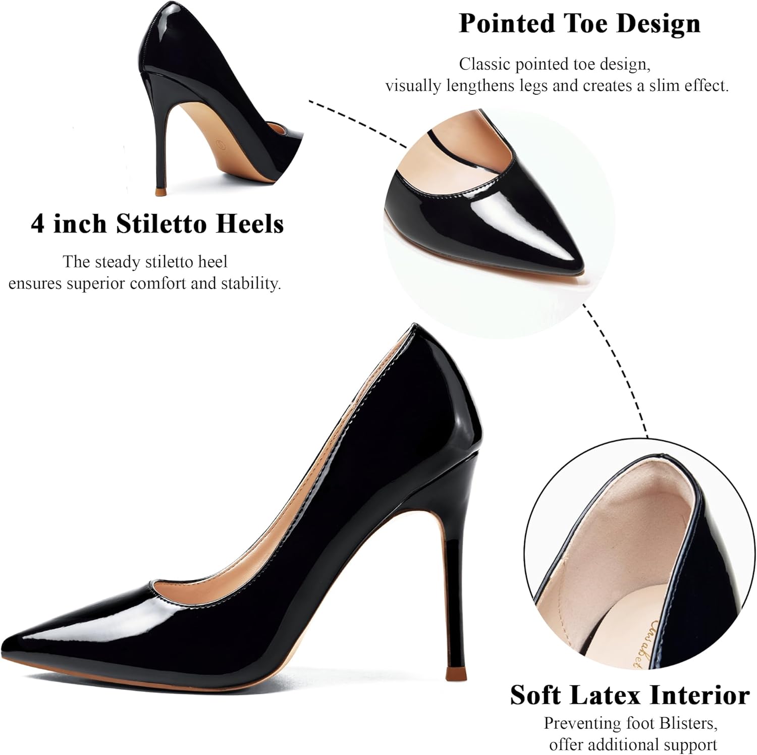 Elisabet Tang women's black closed pointed-toe stiletto pump with 4-inch heel, displayed against neutral background for office and wedding wear — view 4