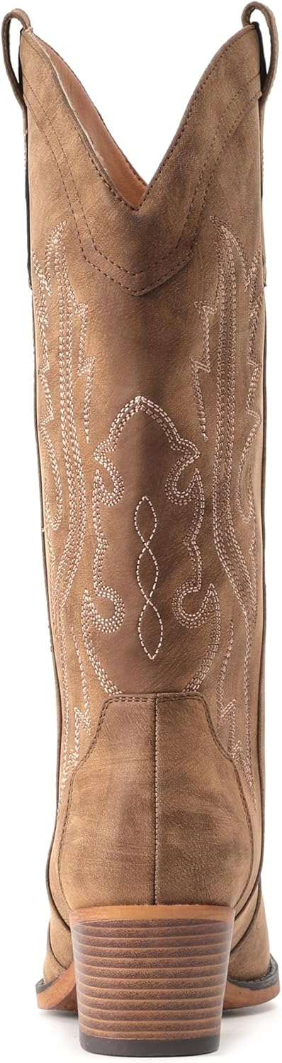 IUV black leather cowboy boots for women with chunky heel and mid-calf snip toe design, shown from the side — view 2