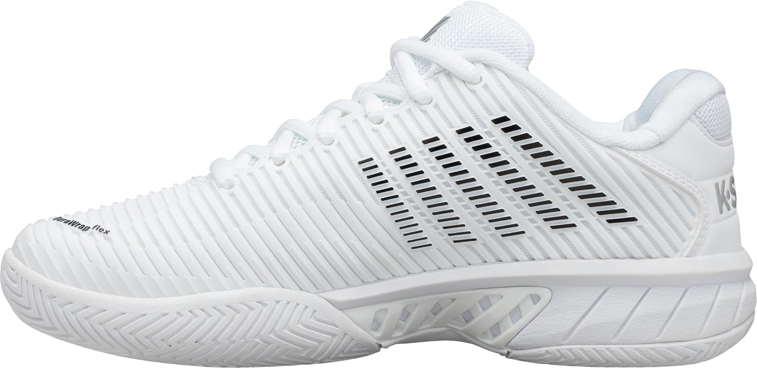 K-Swiss Women's Hypercourt Express 2 tennis shoe in white and teal colorway, designed for court performance and athletic agility โ view 2