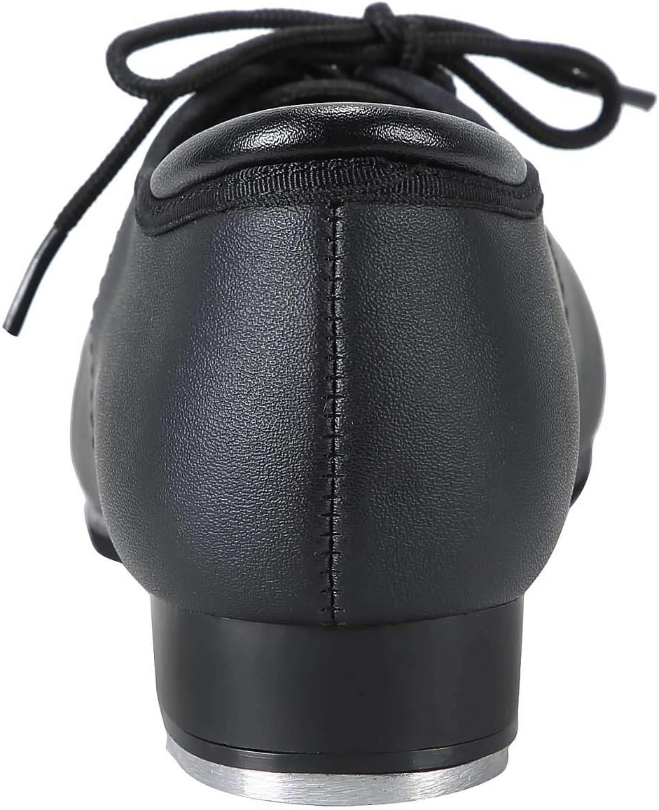 Linodes black PU leather lace-up tap dance shoes for women and men with professional sole design — view 2
