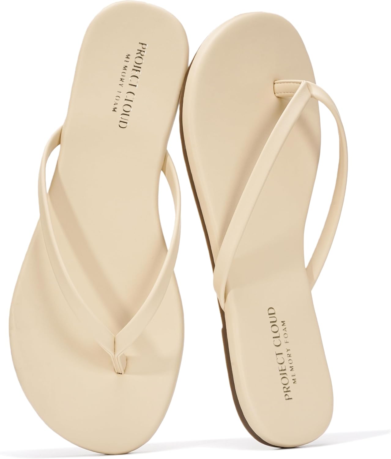 Project Cloud women's flip flops in foundation beige with memory foam insoles and non-slip soles, displayed on a white background โ view 2