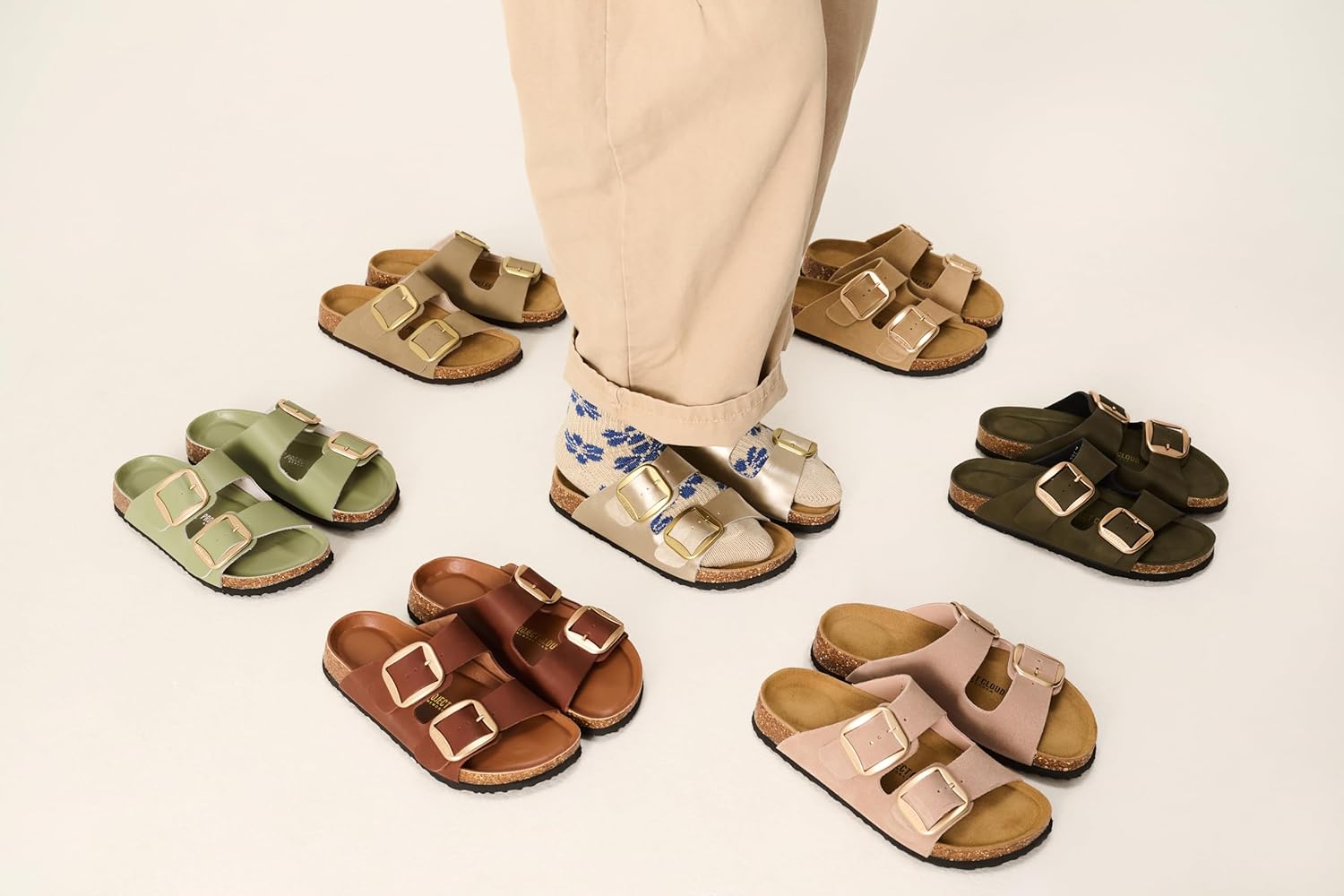 Project Cloud Santorini genuine leather flat sandal for women with memory foam footbed, displayed on white background โ view 2
