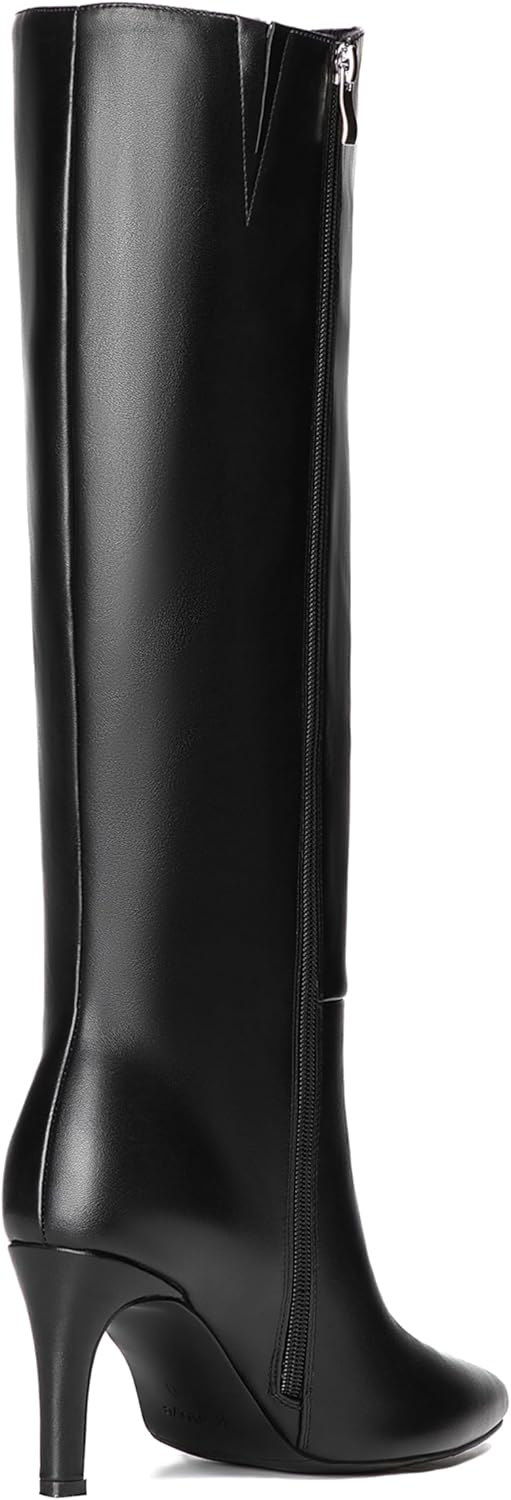Reitoye black knee-high stiletto boots with pointed toe and side zipper, displayed on a white background โ view 2