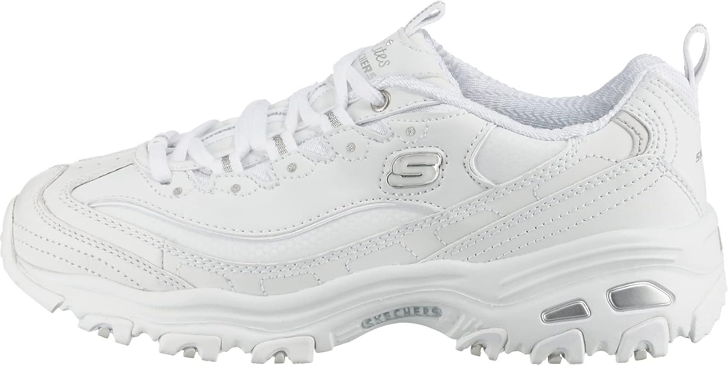 Skechers Women's D'Lites Fresh Start memory foam lace-up sneaker in white, featuring cushioned sole and sporty design for everyday comfort โ view 2