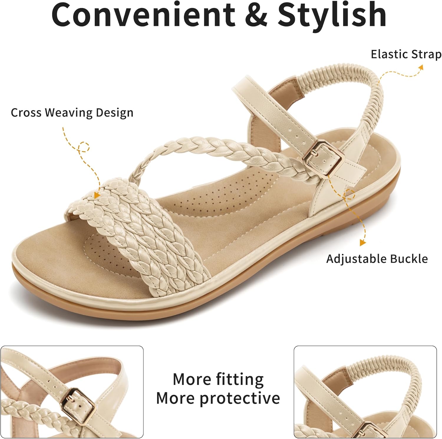 Aomigoct women's strappy sandal in neutral beige with padded footbed and adjustable straps, displayed on white background โ view 2