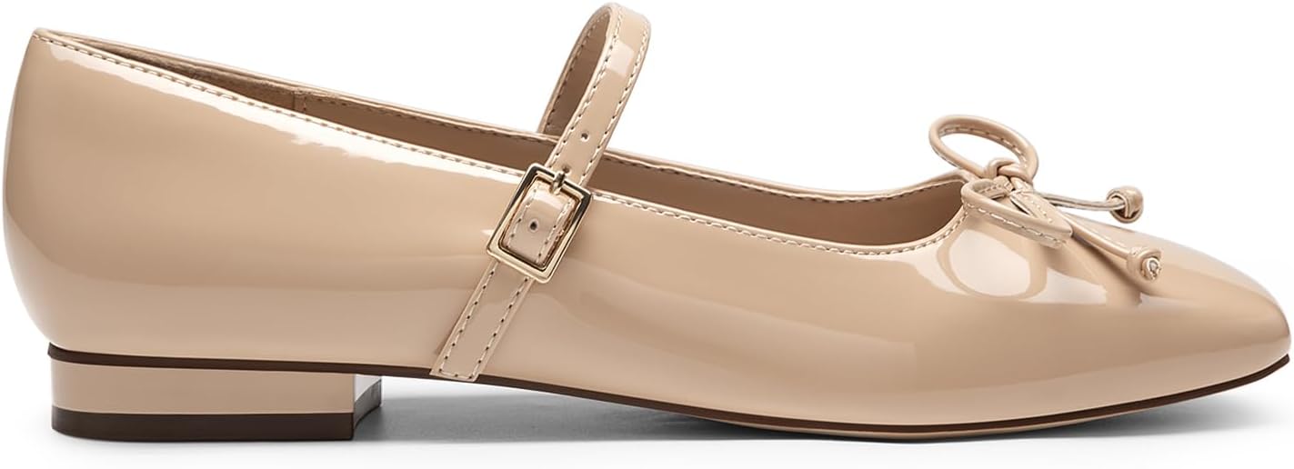 Athlefit Women's Mary Jane flats in black with square toe and buckle strap detail — view 2