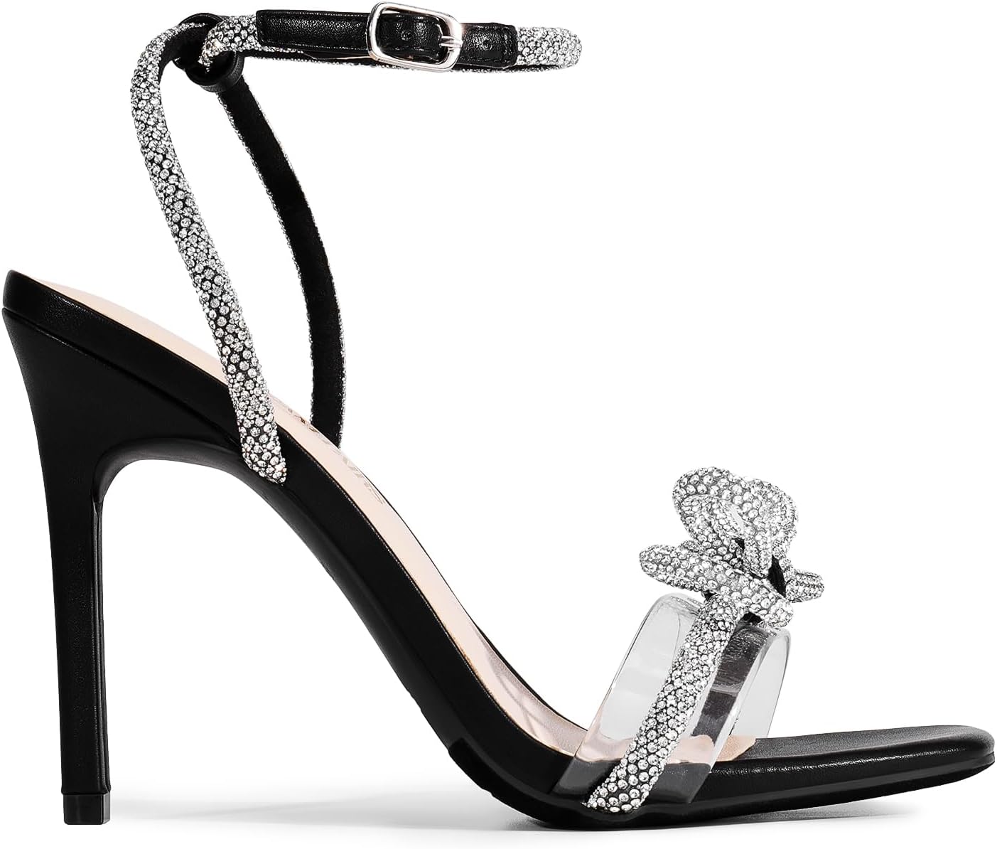DREAM PAIRS women's clear crystal bowknot slingback heels with square toe, featuring sparkling rhinestone details in transparent material for party and wedding wear โ view 2