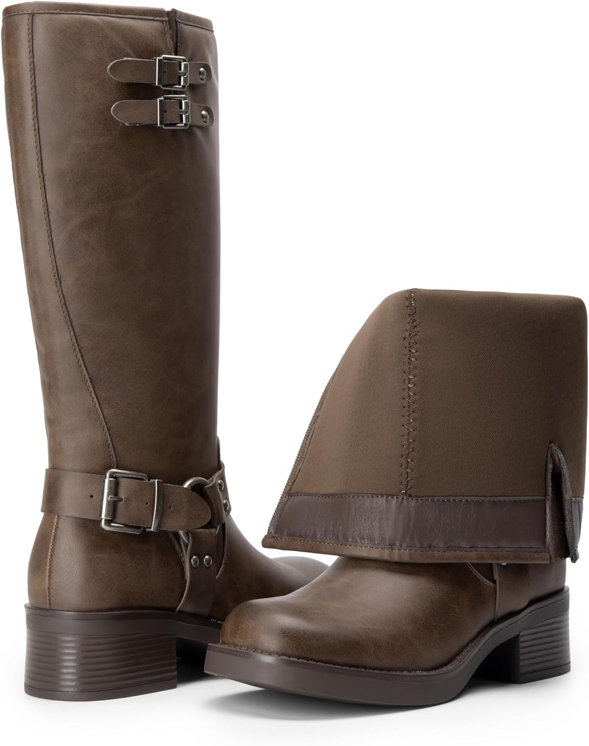 DREAM PAIRS women's black combat boots with lace-up front, adjustable side buckles, chunky low heel, and side zipper closure for easy on and off — view 2