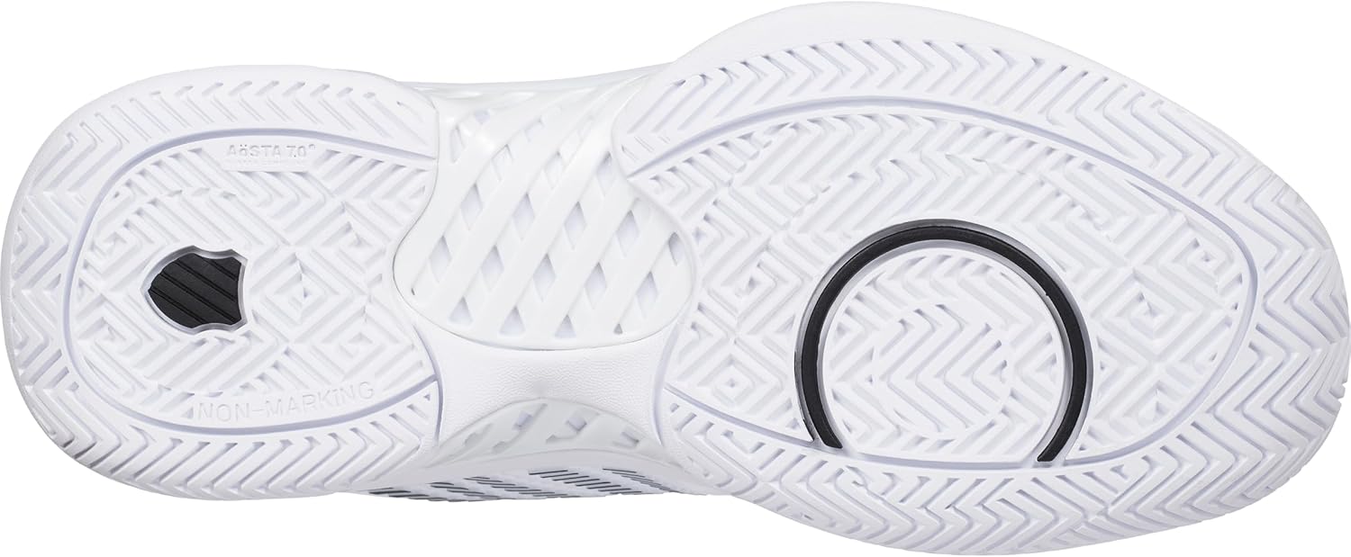 K-Swiss Women's Hypercourt Express 2 tennis shoe in white and teal colorway, designed for court performance and athletic agility โ view 3