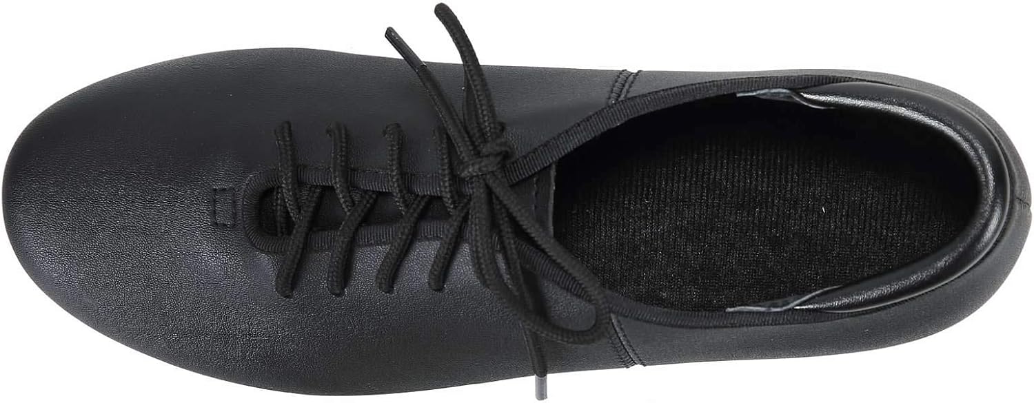 Linodes black PU leather lace-up tap dance shoes for women and men with professional sole design — view 3