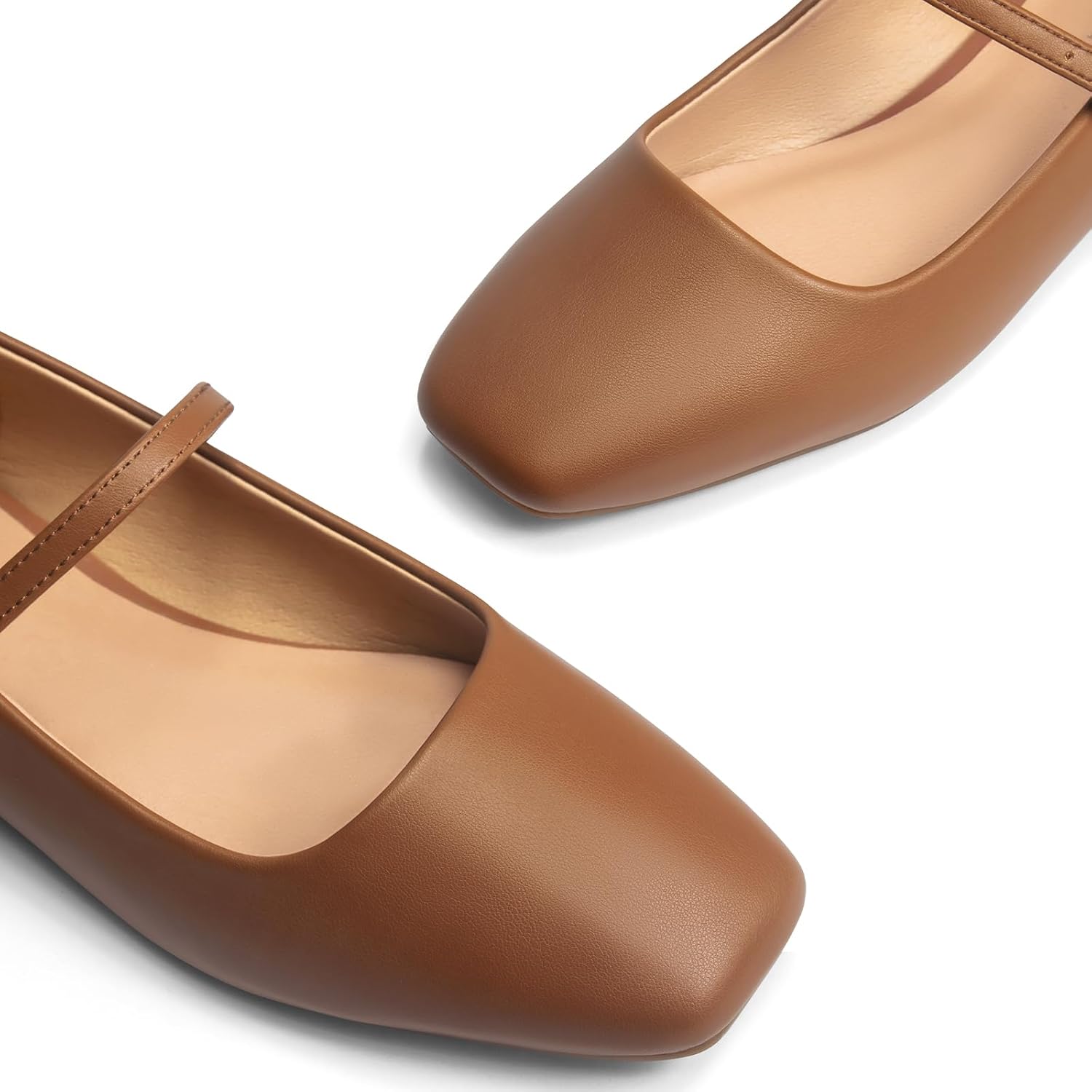 Lookyno women's black ballet Mary Jane flats with adjustable strap and square closed toe on white background — view 3