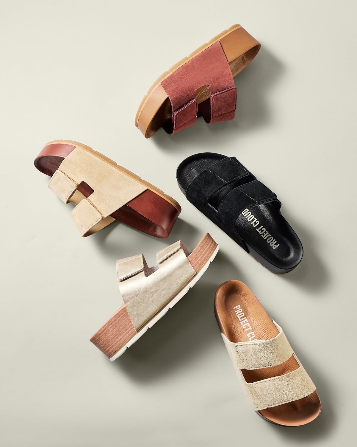 Project Cloud black genuine leather platform wedge sandals for women with plush soft insole and non-slip sole, displayed on a white background โ view 3