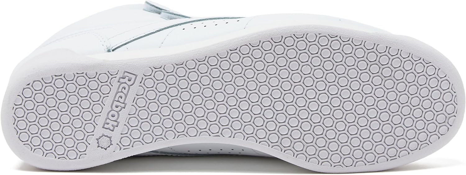Reebok Women's Freestyle Hi high-top basketball sneaker in white and black colorway, showcasing classic retro silhouette with padded ankle collar and rubber sole โ view 3
