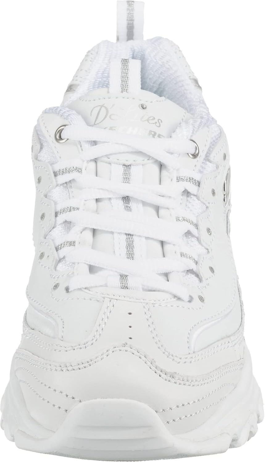 Skechers Women's D'Lites Fresh Start memory foam lace-up sneaker in white, featuring cushioned sole and sporty design for everyday comfort โ view 3
