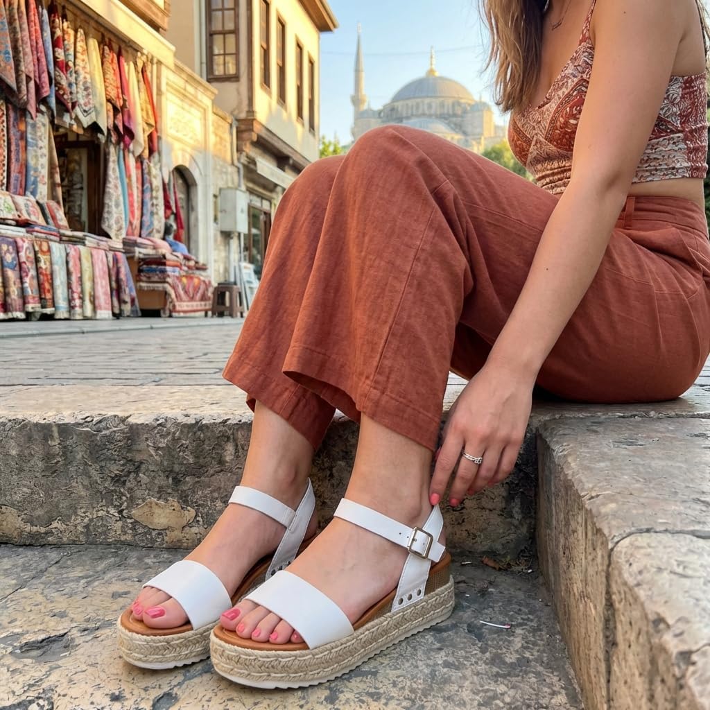 CUSHIONAIRE Melissa Espadrille Platform Sandals in beige with adjustable ankle strap and memory foam insole, displayed on white background — view 3