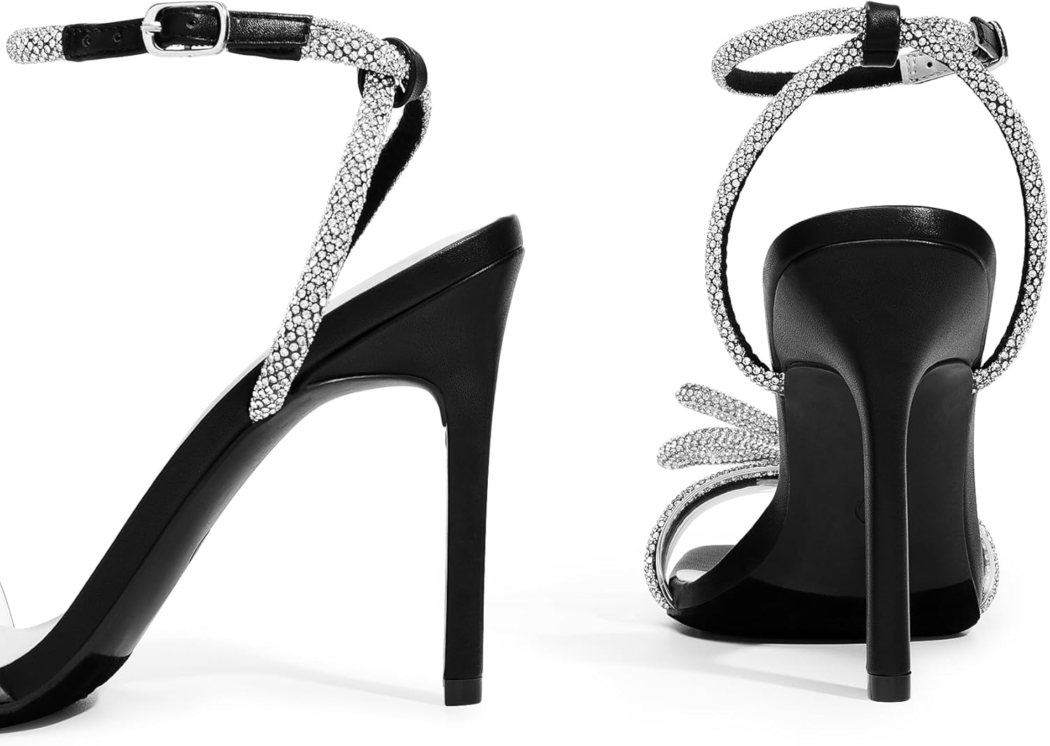 DREAM PAIRS women's clear crystal bowknot slingback heels with square toe, featuring sparkling rhinestone details in transparent material for party and wedding wear โ view 3