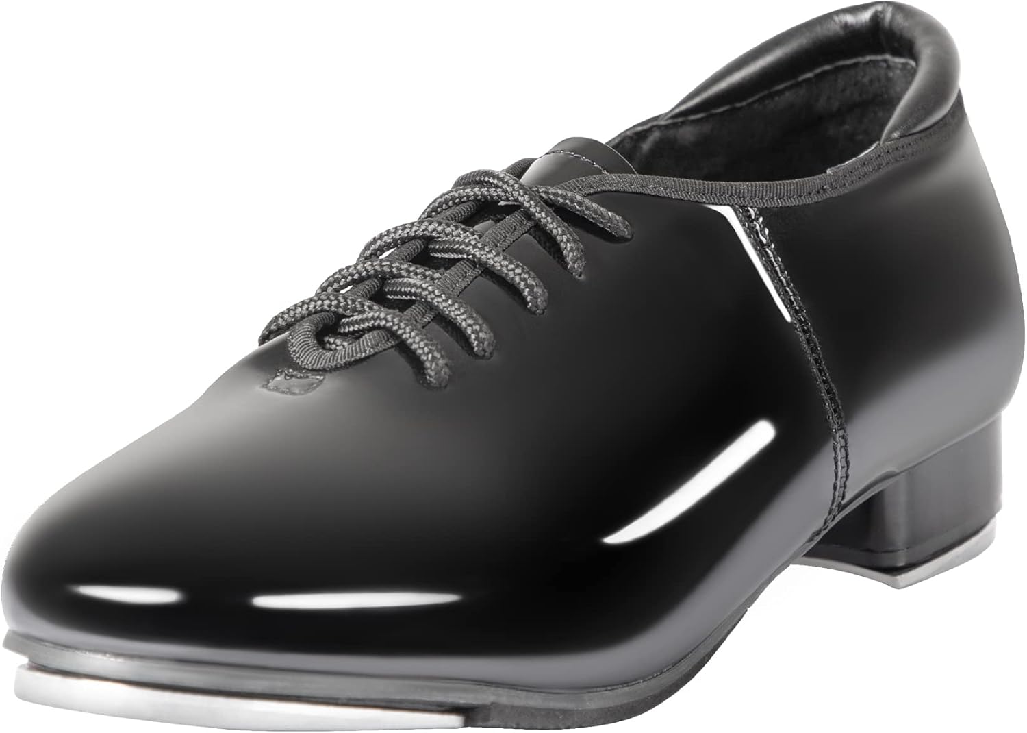 Linodes black PU leather lace-up tap dance shoes for women and men with professional sole design — view 4