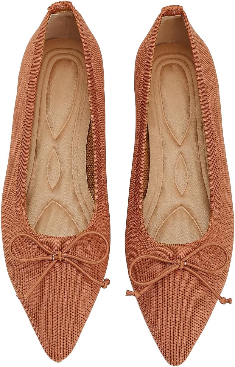 Oexuios black pointed toe knit foldable ballet flat shown from the side, featuring a minimalist design and flexible construction for casual office wear โ view 4
