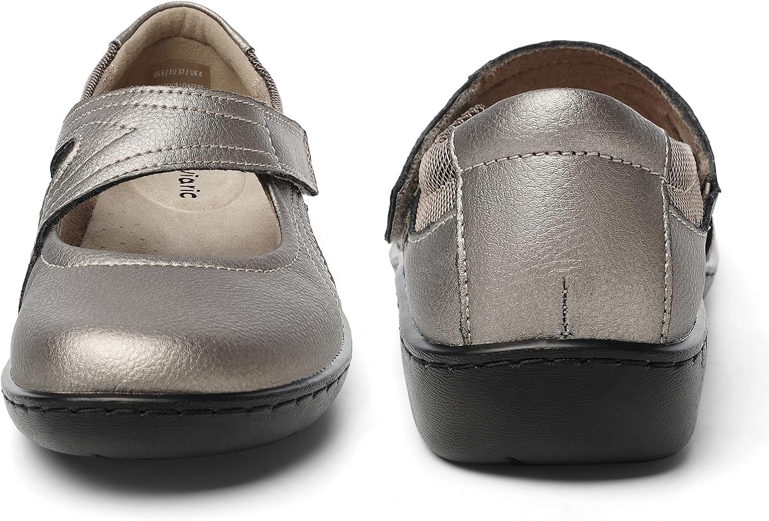 Oviaric women's classic Mary Jane flats in black with closed toe design and slip-on construction, shown from the side on a white background โ view 4