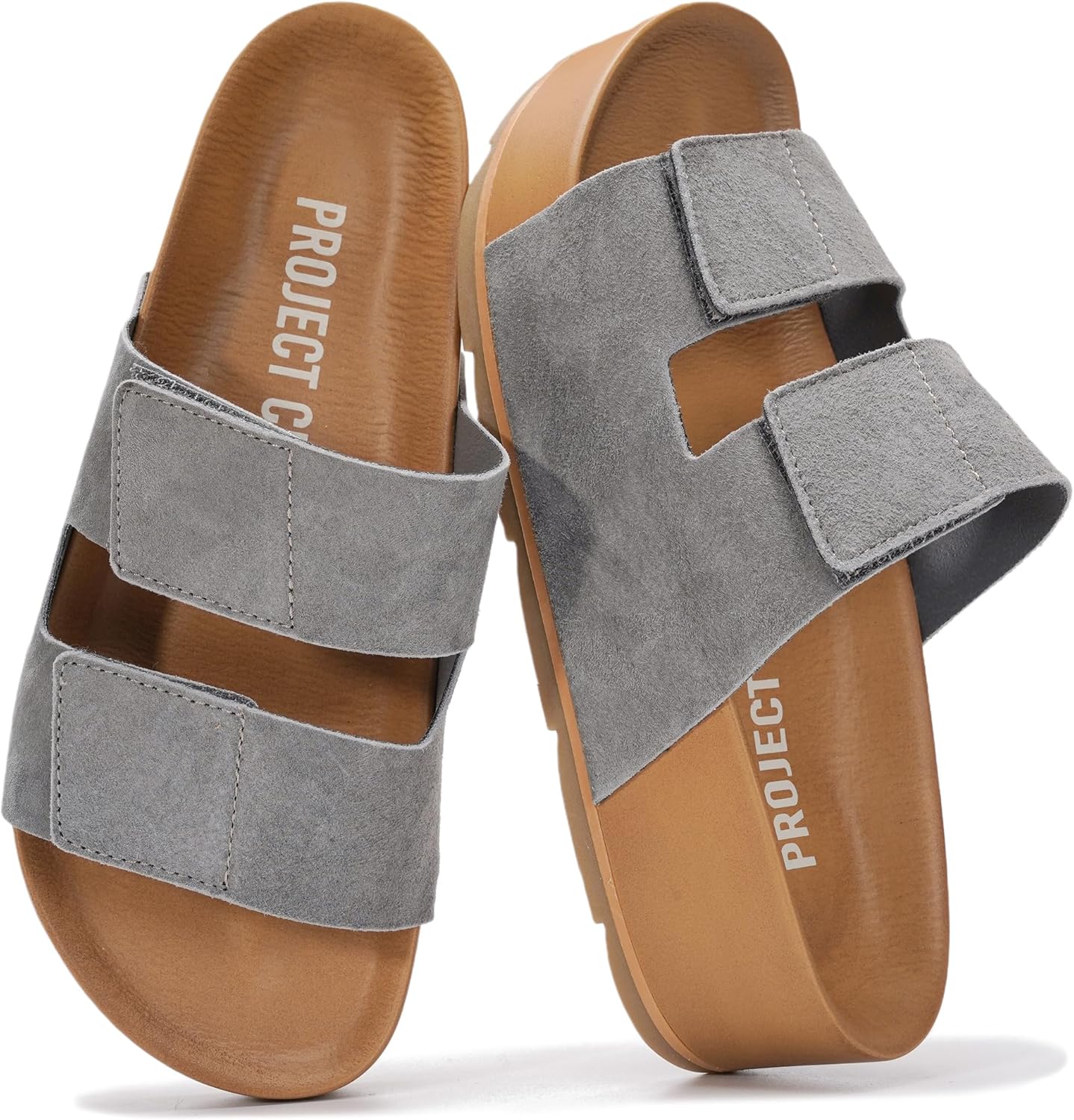 Project Cloud black genuine leather platform wedge sandals for women with plush soft insole and non-slip sole, displayed on a white background โ view 4