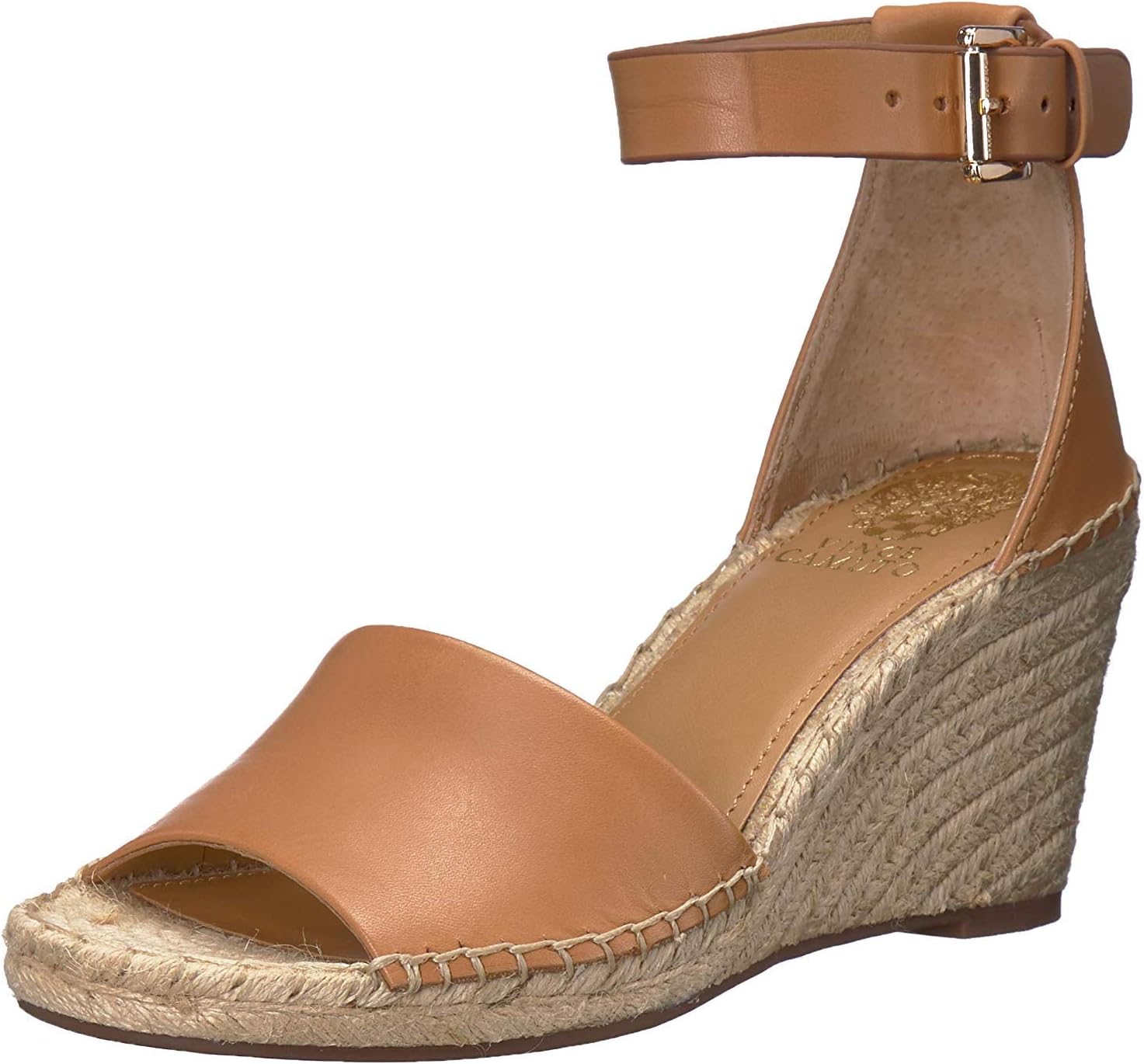 Vince Camuto Leera espadrille wedge sandal in natural linen with woven jute sole, displayed on white background โ view 4