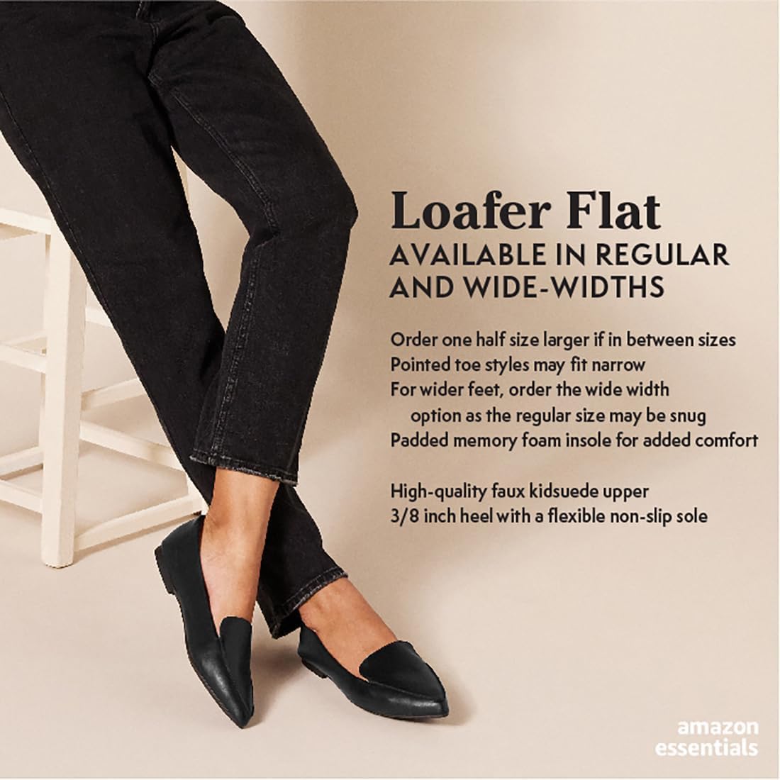 Amazon Essentials Women's Loafer Flat in black, minimalist penny loafer design with clean lines and sleek silhouette โ view 4